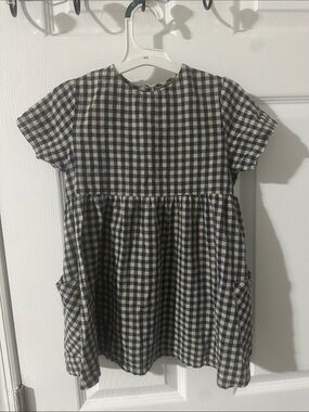 Wheat 100% cotton navy gingham dress